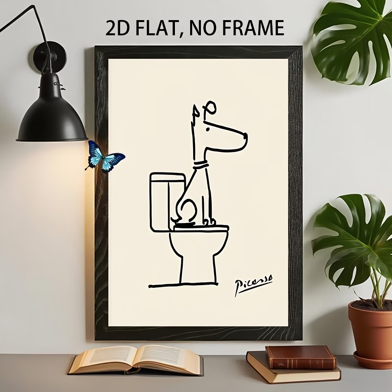 Interior Design Living Room - モダン、レトロな楽しい犬のトイレピカソラインウォールアートプリントキャンバス絵画ポスター写真リビングルーム、寝室の家の装飾用