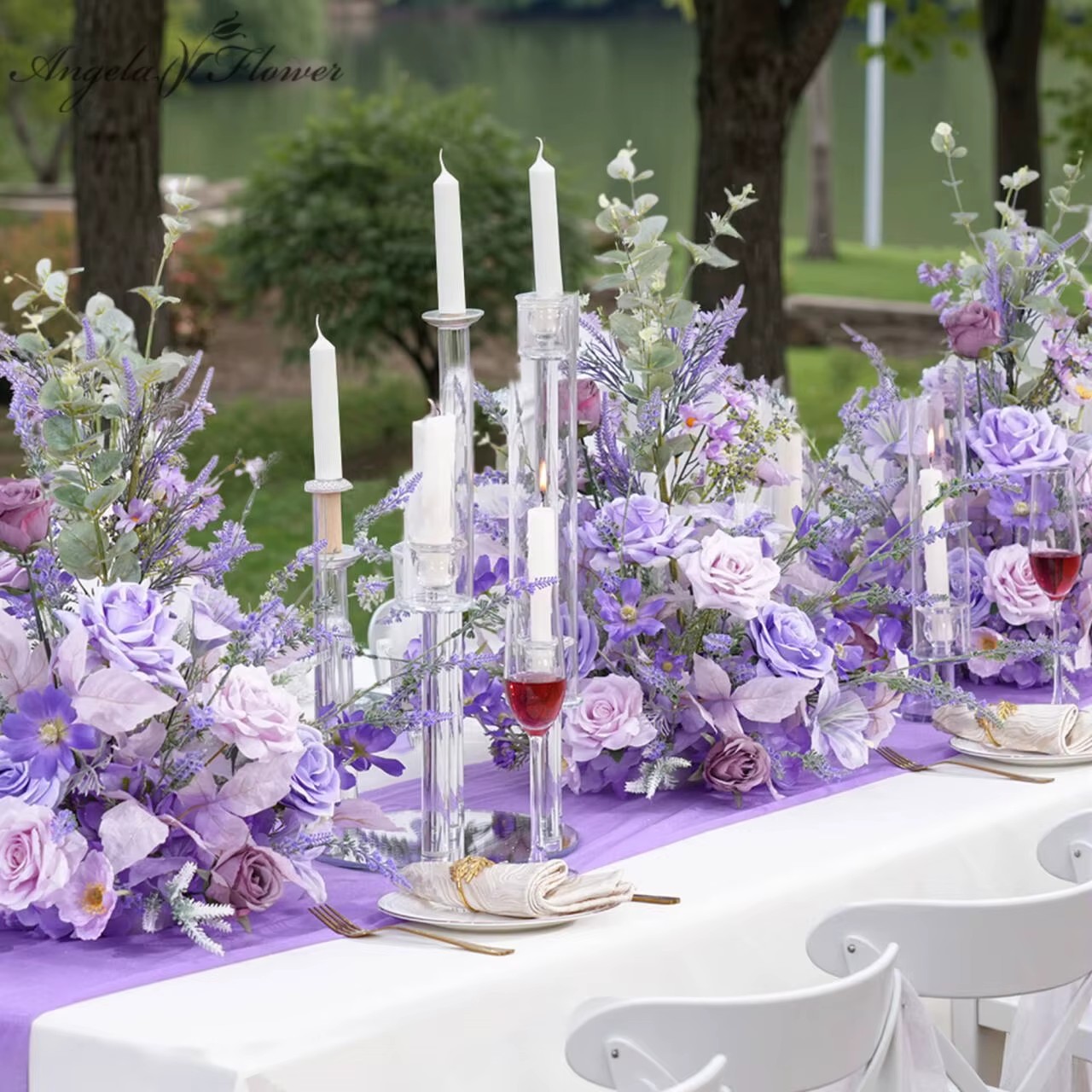 Table Runner - A8966 赤色の自立式センターピース、花のボールブーケ、人工バラのアレンジメント、テーブルやソファに飾るランナー。結婚式やイベントに最適。