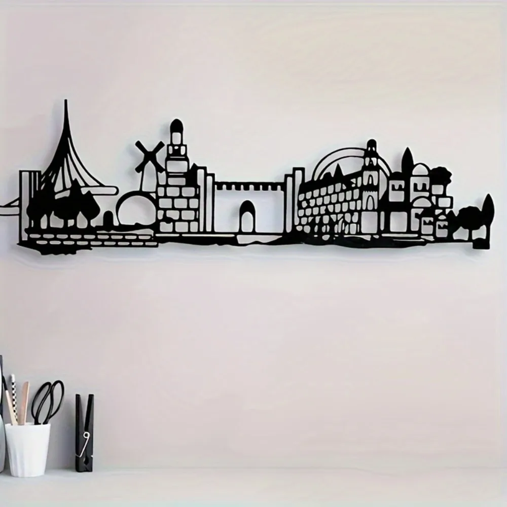 Wall Art - CIFBUY 鉄製ウォールアート エルサレムのスカイライン 旧市街のシルエット ダビデの星 金属彫刻