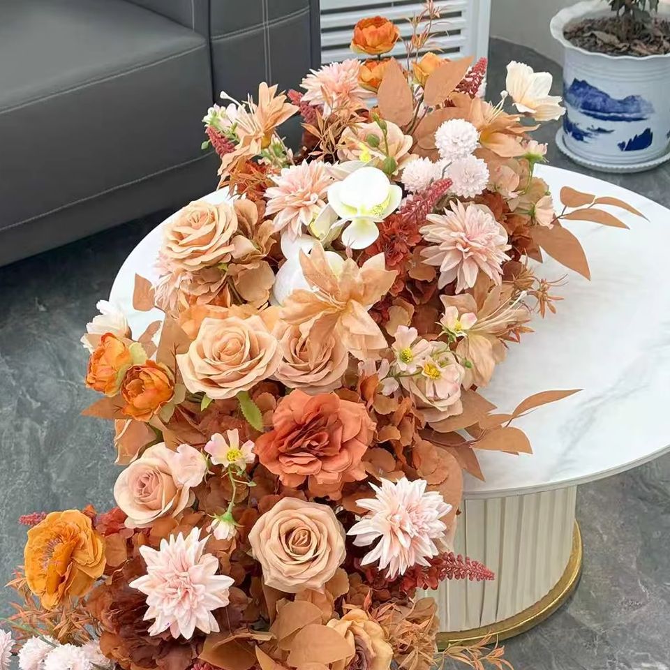 2M高級5Dオレンジキャラメル秋の花柄ランナーフラワーボール - Table Runner のレビューと価格