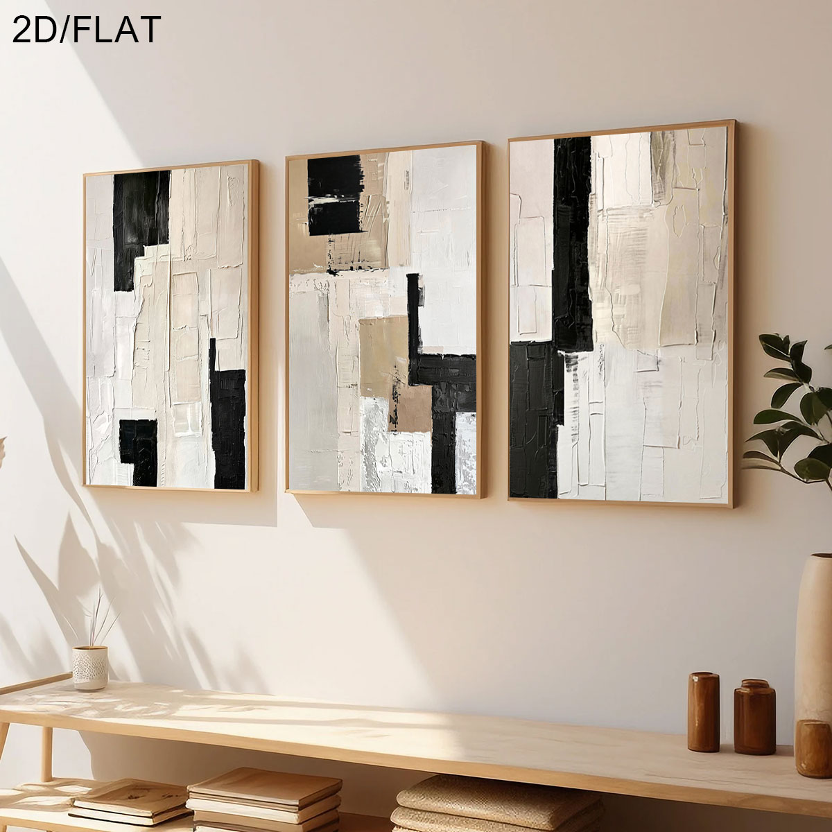 3枚セット フレームレス、モダンな抽象的なベージュと黒のキャ - Abstract Canvas Set のレビューと価格