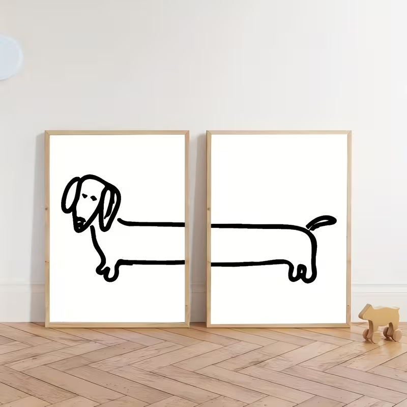 2 個モダンなダックスフント面白い犬ウォールアートプリントキ - Interior Design Living Room のレビューと価格