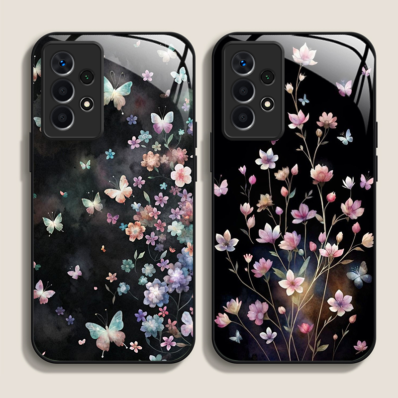 ヴィンテージ風花柄蝶々フラワーデザイン強化ガラス製スマホケー - Vase Decor のレビューと価格