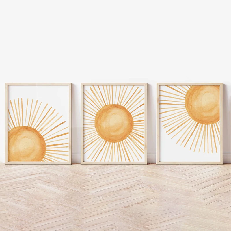 フレームなしのキャンバス絵画3枚セット。ボヘミアン調の虹と太 - Abstract Canvas Set のレビューと価格