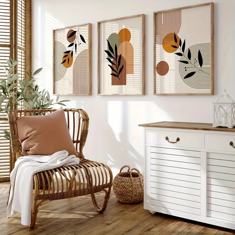 3枚セット ボヘミアンスタイル 植物幾何学模様抽象ポスター、 - Abstract Canvas Set のレビューと価格