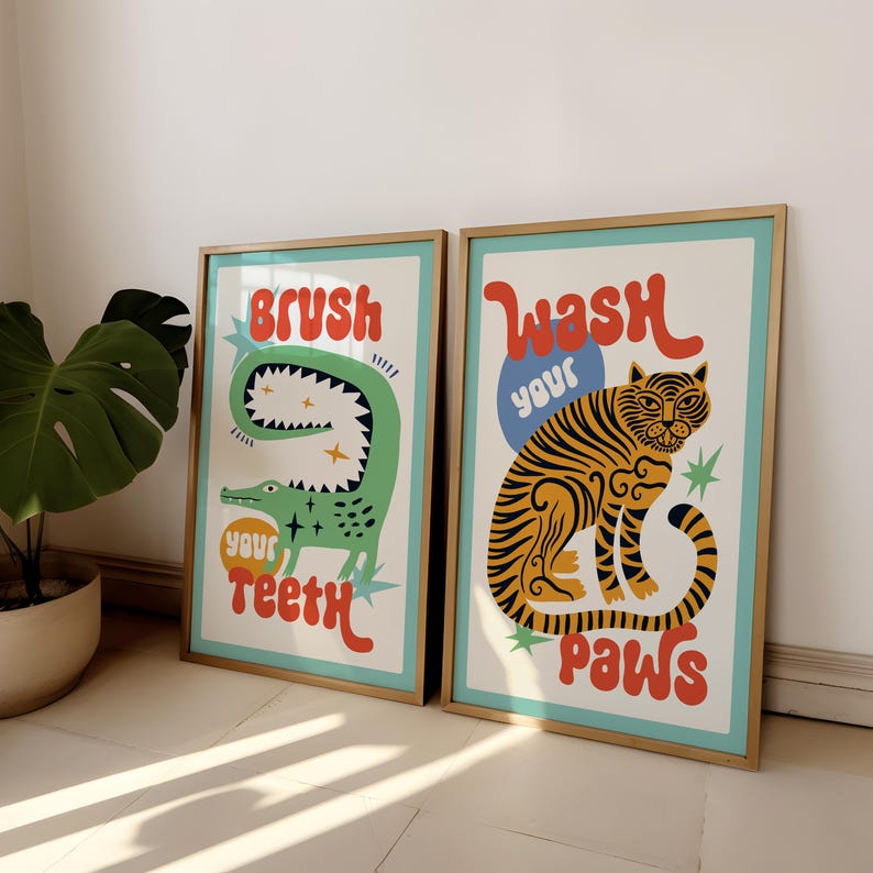 2枚セット 虎が足を洗う バスルーム キャンバスプリント 面 - Abstract Canvas Set のレビューと価格