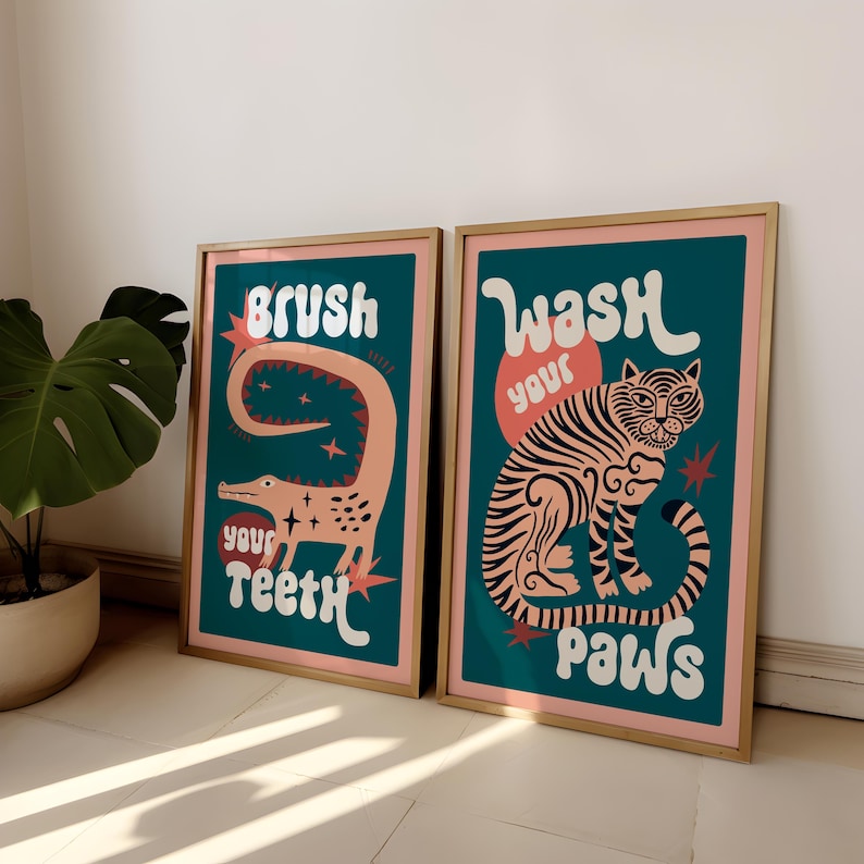 2枚セット 虎が足を洗う バスルーム キャンバスプリント 面 - Abstract Canvas Set のレビューと価格